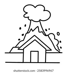 volcano disaster icon illustration, black and white style, for emergency natural disaster