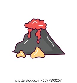 Volcano doodle color line icon with white background vector stock illustration