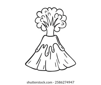 volcano doodle hand drawn icon. Outline drawing erupting volcano line clipart symbol. Vector illustration