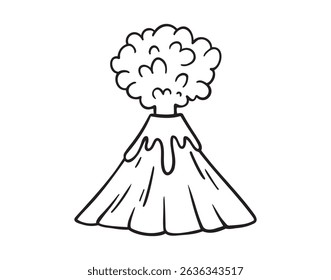 volcano doodle hand drawn icon. Outline drawing erupting volcano line clipart symbol. Vector illustration