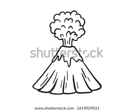 volcano doodle hand drawn icon. Outline drawing erupting volcano line clipart symbol. Vector illustration