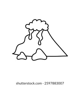 Volcano doodle line icon with white background vector stock illustration