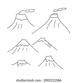 Volcano drawing outline vector illustration set