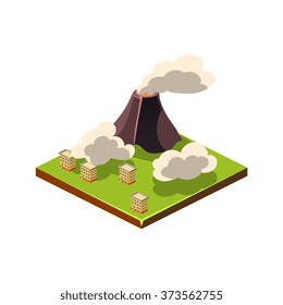 Volcano Erruption and Ash. Natural Disaster Icon. 3d Vector Illustration