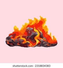 volcano erupting fiery watercolor detailed illustration
