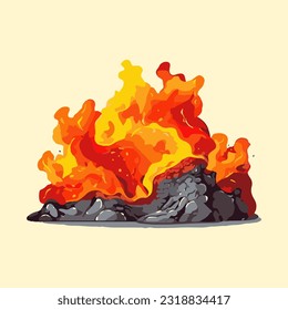 volcano erupting fiery watercolor detailed illustration