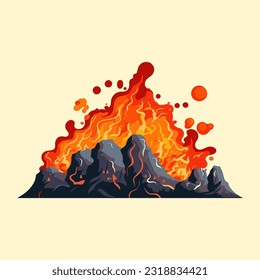 volcano erupting fiery watercolor detailed illustration