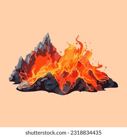 volcano erupting fiery watercolor detailed illustration