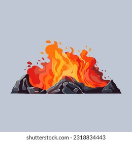 volcano erupting fiery watercolor detailed illustration