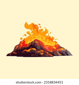 volcano erupting fiery watercolor detailed illustration