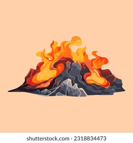 volcano erupting fiery watercolor detailed illustration