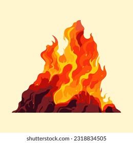 volcano erupting fiery watercolor detailed illustration