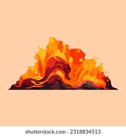 volcano erupting fiery watercolor detailed illustration