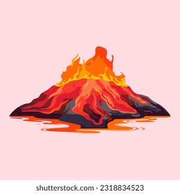 volcano erupting fiery watercolor detailed illustration