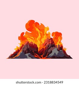 volcano erupting fiery watercolor detailed illustration