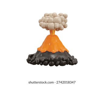 Volcano erupting hot lava icon 3d render concept of Cartoon volcano erupting hot orange lava flowing down sides on mountain icon vector illustration