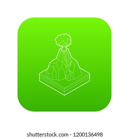 Volcano erupting icon green vector isolated on white background