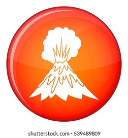 Volcano erupting icon in red circle isolated on white background vector illustration