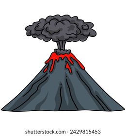 Volcano Erupting Mountain Drawing Vector Illustration