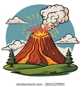 Volcano erupting natural phenomenon isolated vector illustration on white background