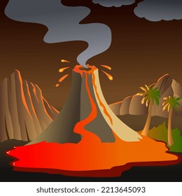 Volcano eruption. Boiling lava. Natural calamity. Disaster. 