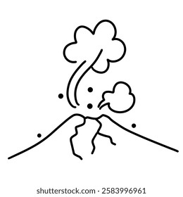 volcano eruption disaster icon illustration, black and white style, for emergency natural disaster