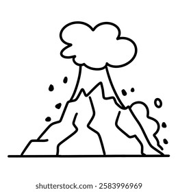 volcano eruption disaster icon illustration, black and white style, for emergency natural disaster
