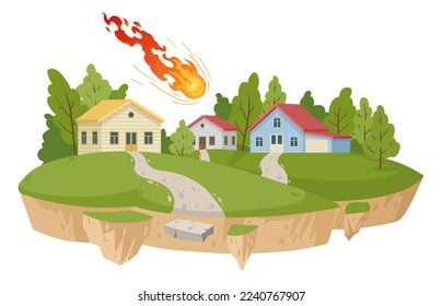 Erupción del volcán, fibromas desastres naturales. Caricatura sobre el daño ambiental, fibromas cataclismo extremo cataclismo ilustración plana vectorial sobre fondo blanco