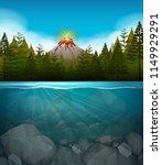 Volcano eruption at the forest illustration