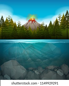 Volcano eruption at the forest illustration