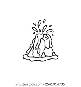 Erupción del volcán en estilo de boceto dibujado a mano. Ilustración vectorial infantil simple. Marcador negro aislado sobre fondo blanco. Marcador negro aislado sobre fondo blanco.