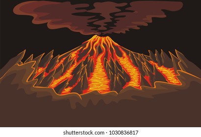 Volcano eruption with hot lava illustration
