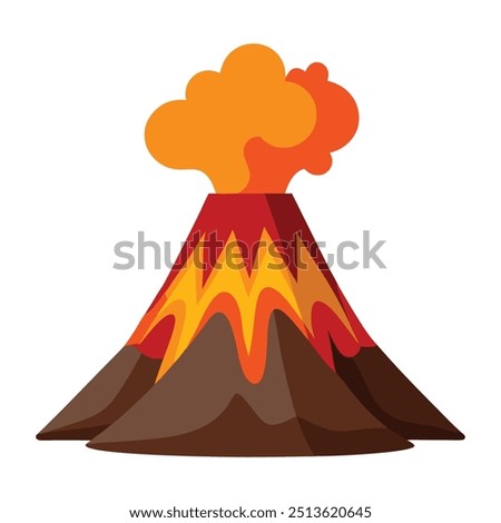 Volcano eruption with hot lava Isolated