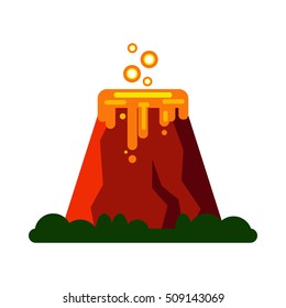 Volcano eruption with hot lava - vector illustration. Mountain icon isolated on white background.