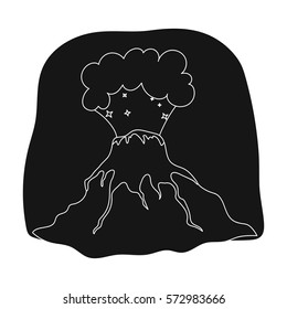 Volcano eruption icon in black style isolated on white background. Dinosaurs and prehistoric symbol stock vector illustration.