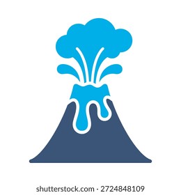 Ícone vulcão erupção vetor plano azul design montanha lava símbolo natureza explosão magma sinal de elemento gráfico