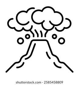 Volcano eruption icon in linear style 