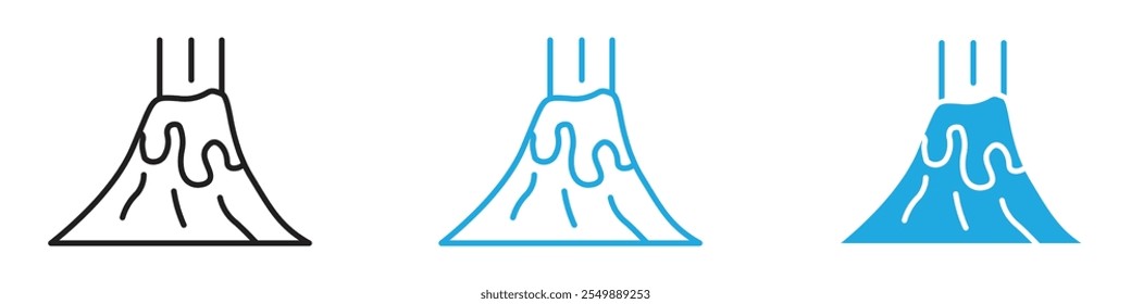 Volcano eruption icon Outline vector line set
