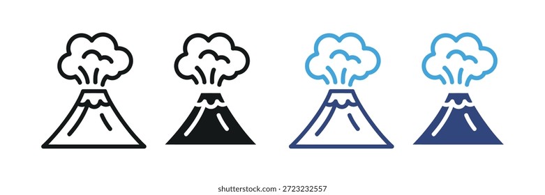 Conjunto de iconos de erupción de volcán para Vector de advertencia de desastres y Naturalezas