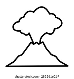 Volcano Eruption Icon Vector Illustration, Mountain Ash Ashfall Natural Disaster Line Art, Volcanic Activity Outline