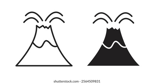 Volcano eruption icons in flat and line style set.