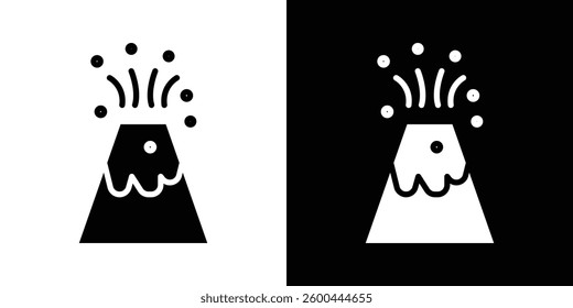 Volcano eruption icons vectors set in solid style.
