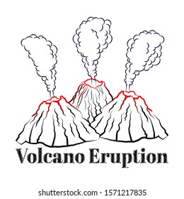 volcano eruption illustration ,extreme explode with lava. mountains rock landscape nature outdoor vector with hand drawn