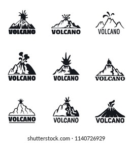 Volcano eruption lava earthquake logo icons set. Simple illustration of 9 Volcano eruption lava earthquake vector logotype icons for web