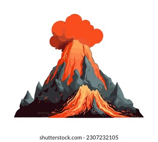 volcano eruption with lava vector illustration icon isolated