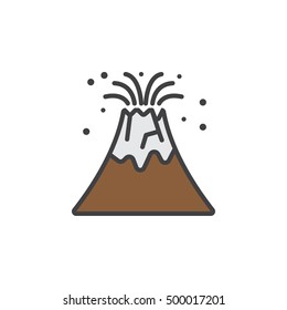 Volcano eruption line icon, filled outline vector sign, linear colorful pictogram isolated on white. logo illustration