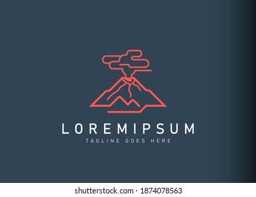 Volcano eruption logo design. Vector illustration of the mountain emitted smoke. Modern logo design with line art icon style.