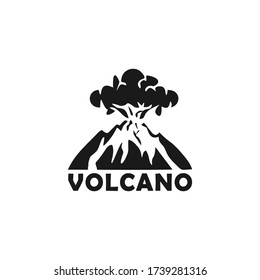 Volcano eruption logo icon  silhouette style. Nature disaster eruption with smoke and clouds in the sky. 