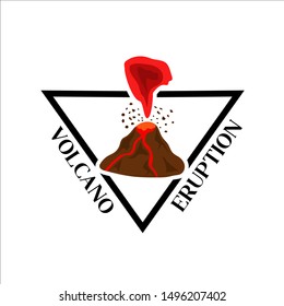 Volcano eruption logo set with magma, smoke, ashes isolated on white background. Red and black. Volcanic activity hot lava eruption, sleeping and erupting volcanoes - flat vector illustration