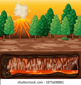 Volcano Eruption With Magma In Underground Illustration